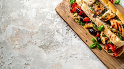 Hot Mediterranean Sandwich with Chicken, Pesto, and Olives