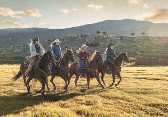Cowgirl friends riding horses