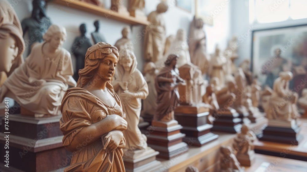 Wall mural collection of antique statues in the museum's storeroom