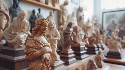 Collection of antique statues in the museum's storeroom - obrazy, fototapety, plakaty