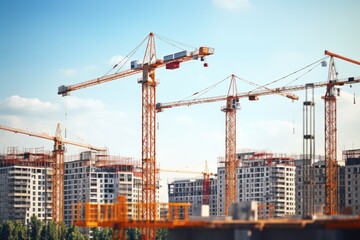 Group of construction cranes in a city. Suitable for construction industry concepts
