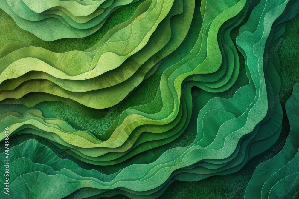 Poster Close up of a green background with wavy shapes, suitable for various design projects