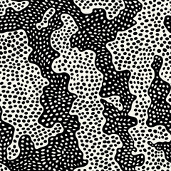 Vector seamless pattern. Abstract stippled texture. Bold monochrome swatch. Creative background with rounded natural spots and dots. Decorative black and white stippled creative design.