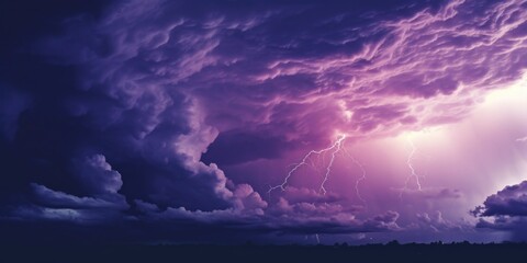 Dramatic purple sky with lightning bolts, perfect for weather or dramatic scenes