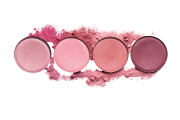 Assorted Pink Blush Shades and Powders for Cosmetic Beauty Use on white background