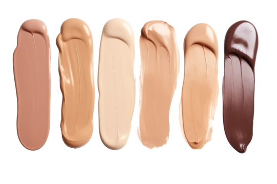 Variety of Liquid makeup Foundation Swatches in Different Skin Tones on transparent Background