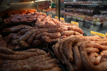 sausage in the market showcase