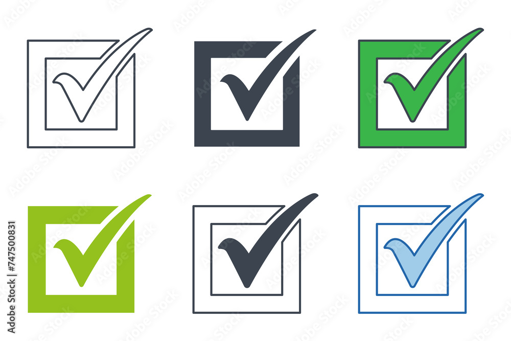 Poster Check list button icon collection with different styles. Check mark in box sign symbol vector illustration isolated on white background