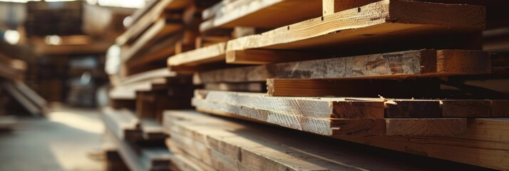 Warehouse Ready: Stacked Shelves and Planks for Shipping in Abstract Wood Texture Background