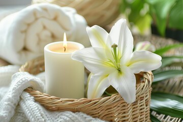 Tranquil funeral setting with a lily and candle Offering a solemn and respectful tribute
