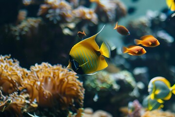 Naklejka na ściany i meble Undersea exploration showcasing vibrant tropical fish swimming among colorful coral reefs