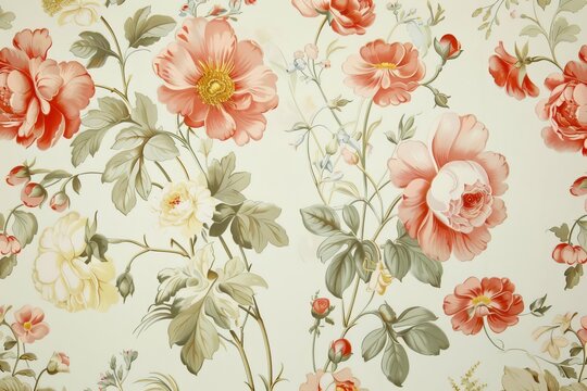 Vintage botanical wallpaper with a collection of floral motifs Offering a timeless and elegant backdrop for designs