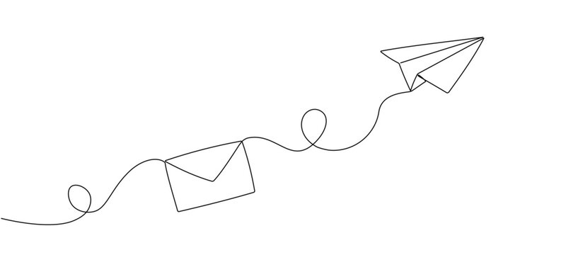 recommend clip art: Drawing of continuous editable one line flying paper airplane and mail. Concept of sending emails for business and social media in simple linear style. Vector illustration.