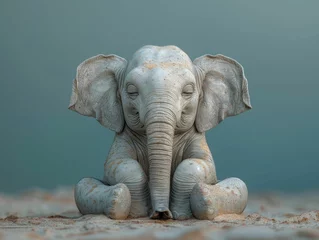 Foto op Aluminium An animated elephant shares calming tips against a soft blue backdrop, exuding a tranquil influencer aura. © Kanisorn