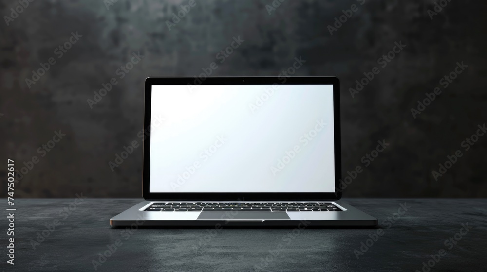 Poster A laptop computer placed on a table. Suitable for technology concept