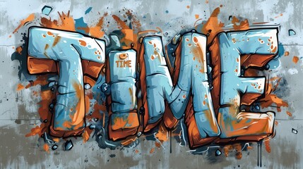 TIME Graffiti Art Explosion, Dynamic graffiti art of the word TIME, splashed in vibrant orange and...