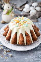 Traditional Easter cake with cream and raisins
