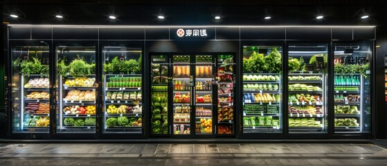 restaurant kitchen, refrigerated pantry of restaurant, interior of a supermarket - obrazy, fototapety, plakaty