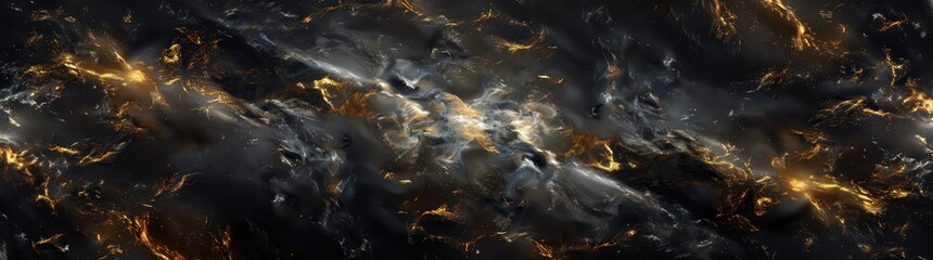 black iron waves smoke fire, in the style of interstellar nebulae dark gold, 