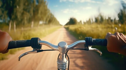A person riding a bike down a scenic dirt road. Perfect for outdoor and adventure concepts