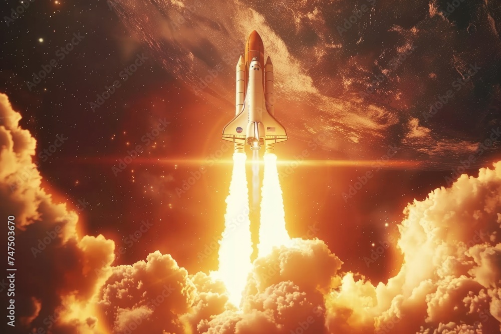 Poster a space shuttle launching into the sky. perfect for science and technology concepts