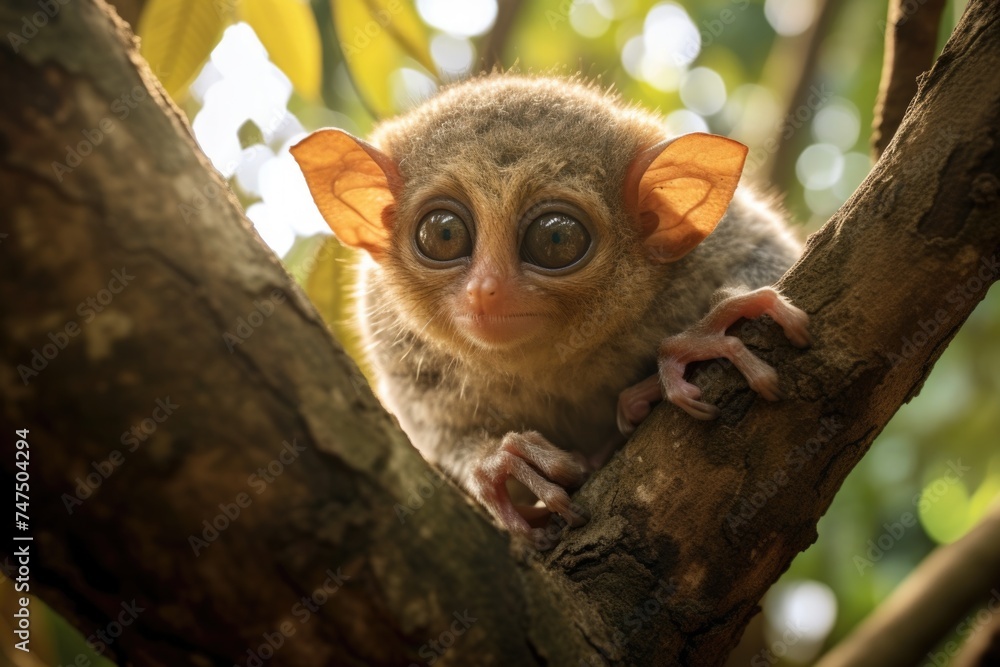 Aufkleber a close up of a small animal on a tree. suitable for nature and wildlife themes