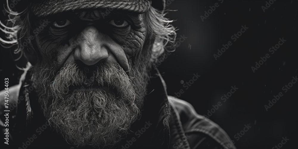 Aufkleber A black and white photo of a man with a beard. Suitable for various projects