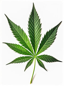 Bltt einer Hanfpflanze, Cannabis, freigestellt vor neutralem Hintergrund, Generative AI