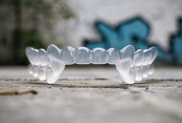 orthodontics for teeths, in the style of transparency and lightness, made of rubber - obrazy, fototapety, plakaty