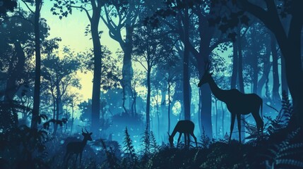 Obraz premium A giraffe and a deer standing together in a forest. Suitable for wildlife themes