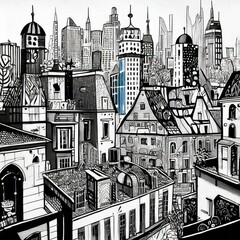 Cityscape Canvas: Captivating Painting of a Bustling Urban Landscape