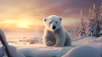 Foto op Plexiglas Cute polar bear paws up over wall, polar bear face cartoon © alexkich