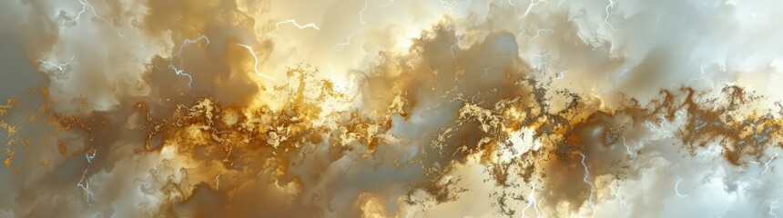Fototapeta na wymiar white background with lightning interstellar nebulae, dark amber and gold, panoramic scale, texture-rich canvas