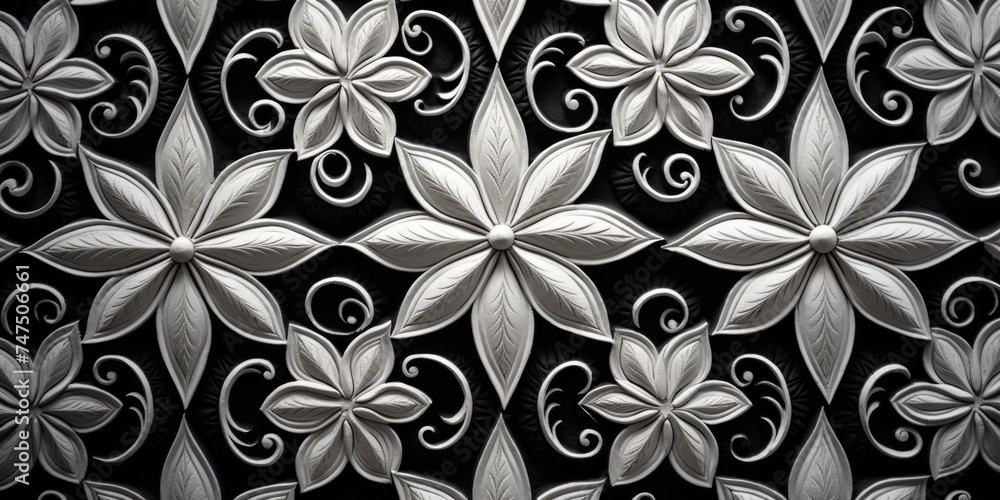 Poster A black and white photo featuring a decorative pattern. Ideal for graphic design projects