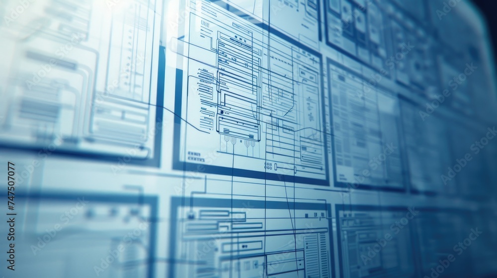 Poster Computer screen displaying blueprints, perfect for architectural or engineering projects