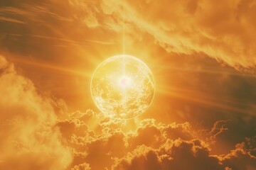 Sun shining brightly through clouds, ideal for weather and nature concepts - obrazy, fototapety, plakaty