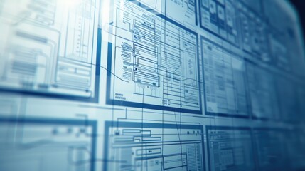 Computer screen displaying blueprints, perfect for architectural or engineering projects
