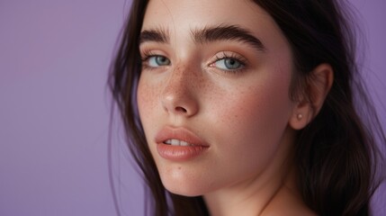 Obraz premium Close up portrait of a woman with freckles. Perfect for beauty or skincare concepts