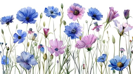 Colorful flowers on white background, suitable for various designs