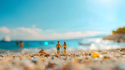 Fototapeta na wymiar miniature couples on the beach. concept of Travel and relaxing in holiday summer.