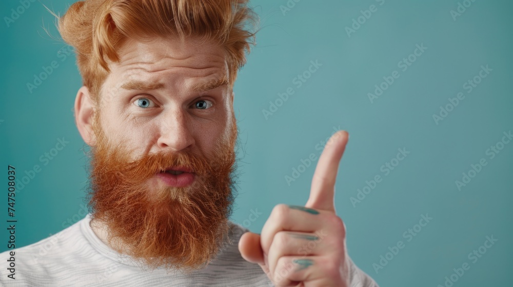 Aufkleber A man with a red beard pointing at the camera. Suitable for business and communication concepts
