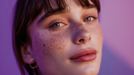 Close up of a woman with freckles. Suitable for beauty or skincare concepts