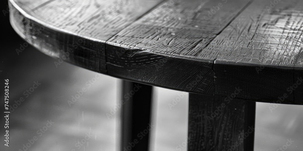 Poster a simple black and white photo of a wooden table. suitable for various design projects