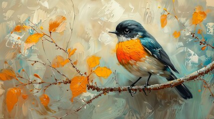 The abstract painting is hand-painted and resembles a nostalgic bird. It is an art hanging.