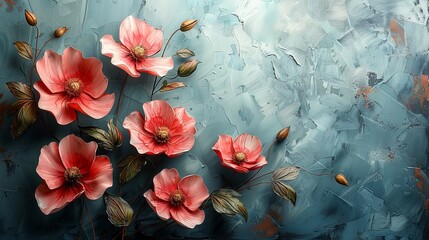 Hanging oil painting of abstract nostalgic flowers.