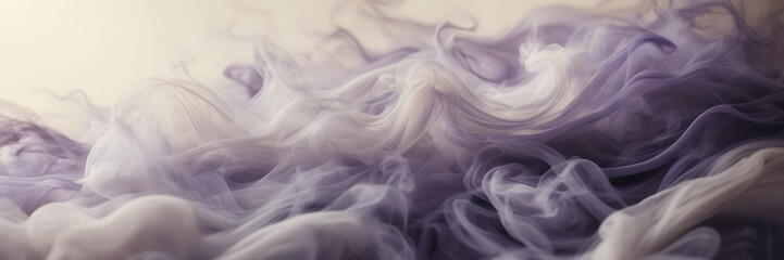 Close-up image revealing the dynamic interplay of smoke tendrils in shades of ivory and pearl against a canvas of dusky lavender.