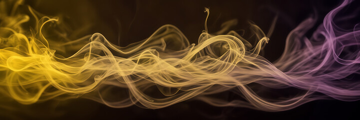 Photograph showcasing the mesmerizing dance of smoke tendrils in shades of citrine and peridot against a canvas of dusky violet.