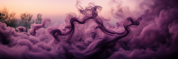 Photograph capturing the enchanting swirls of smoke in shades of magenta and plum against a backdrop of dusky lavender.