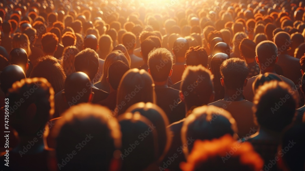 Aufkleber a large group of people standing in front of a bright light. suitable for various concepts and ideas