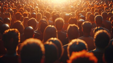 A large group of people standing in front of a bright light. Suitable for various concepts and ideas